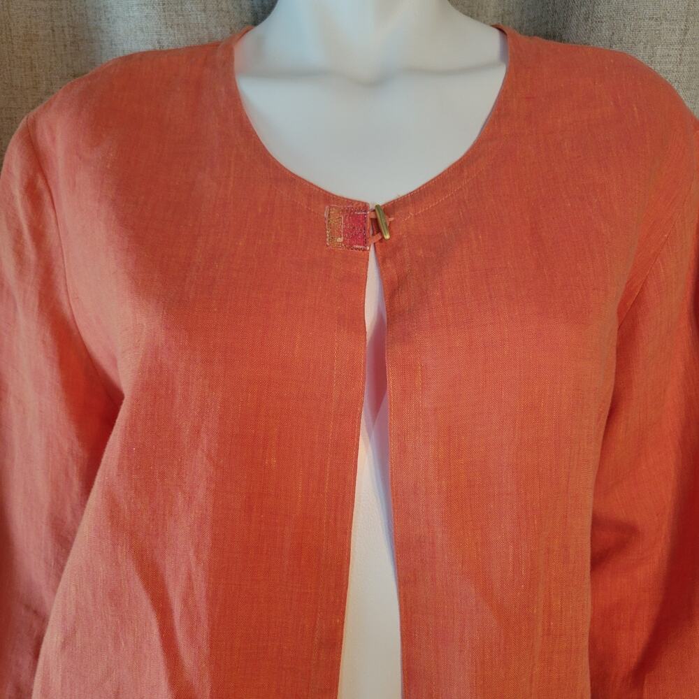 K.D. Spring 1 Button Linen Cardigan Blazer 3/4 Sleeve Orange Wearable Art Size L - Picture 8 of 10